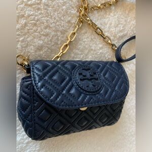 Tory Burch Black Quilted Crossbody Bag with Gold Chain